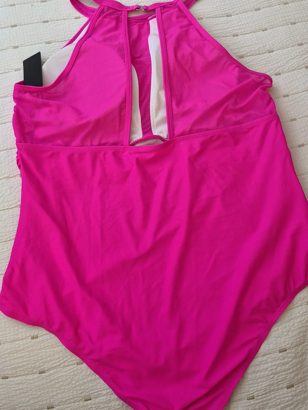 Women's Neon Pink High-Neck One-Piece Swimsuit